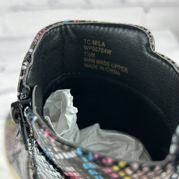 True Craft Pink Multi Text Mila Snakeskin Print Colorful Faux Leather Boots 7.5 - Picture 8 of 8